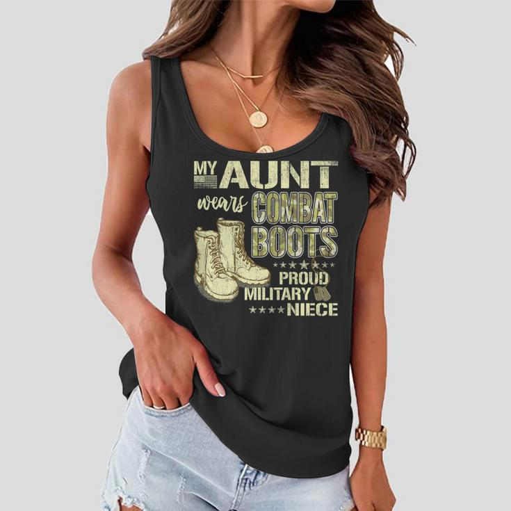 My Aunt Wears Combat Boots Dog Tag Proud Military Niece Gift Women Flowy Tank