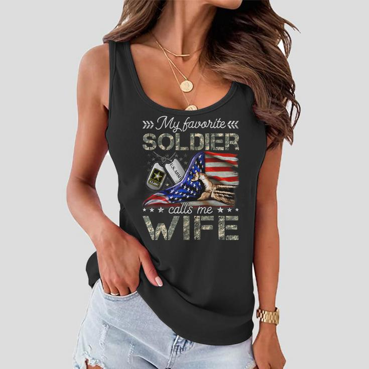 My Favorite Soldier Calls Me Wife Proud Army Wife Women Flowy Tank