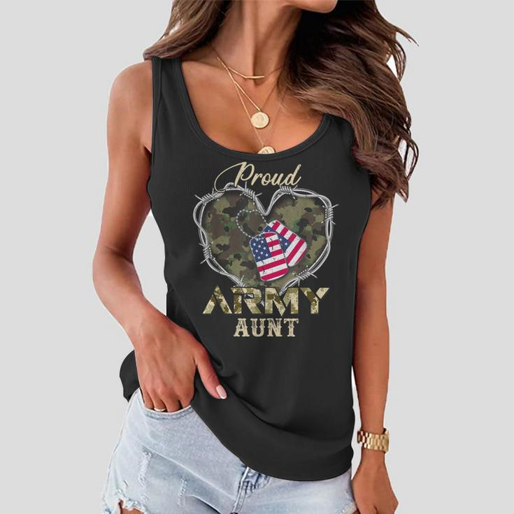 Proud Army Aunt With Heart American Flag For Veteran Women Flowy Tank