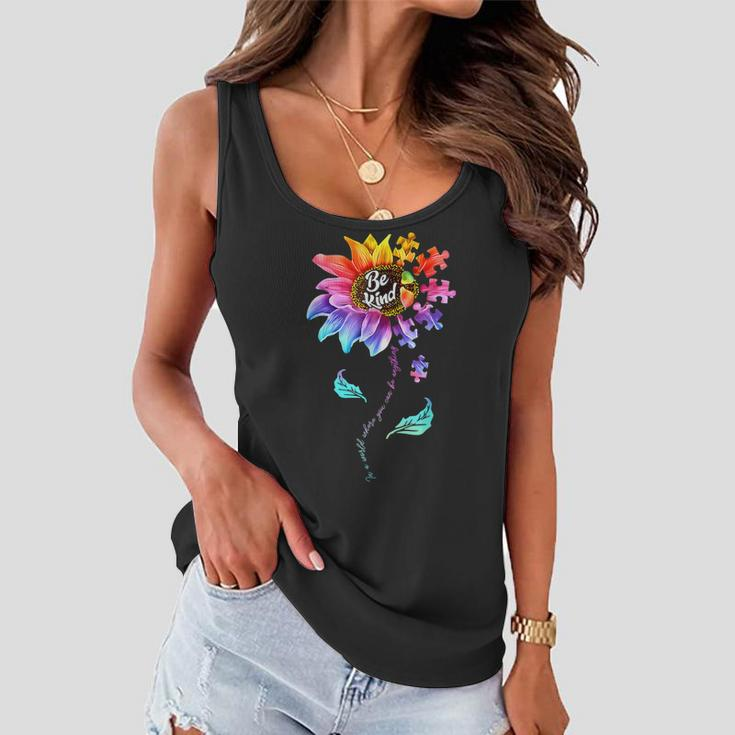 Sunflower Autism Awareness Be Kind Puzzle Mom Support Kids Women Flowy Tank