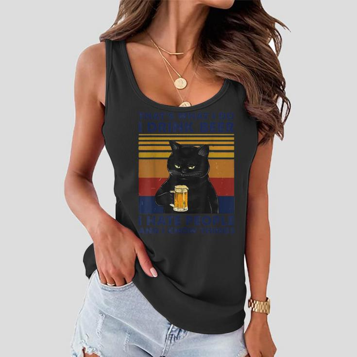 Thats What I Do I Drink Beer I Hate People Black Cat Funny Women Flowy Tank