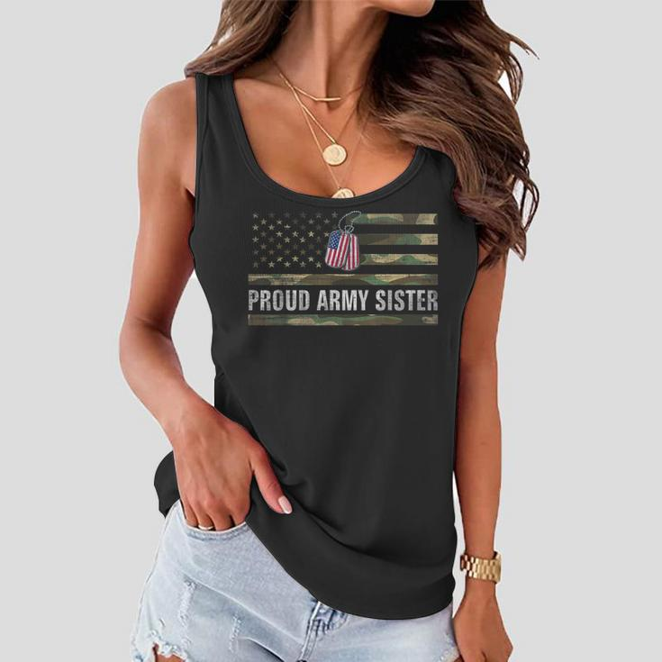 Vintage American Flag Proud Army Sister Veteran Day Gift Women Flowy Tank