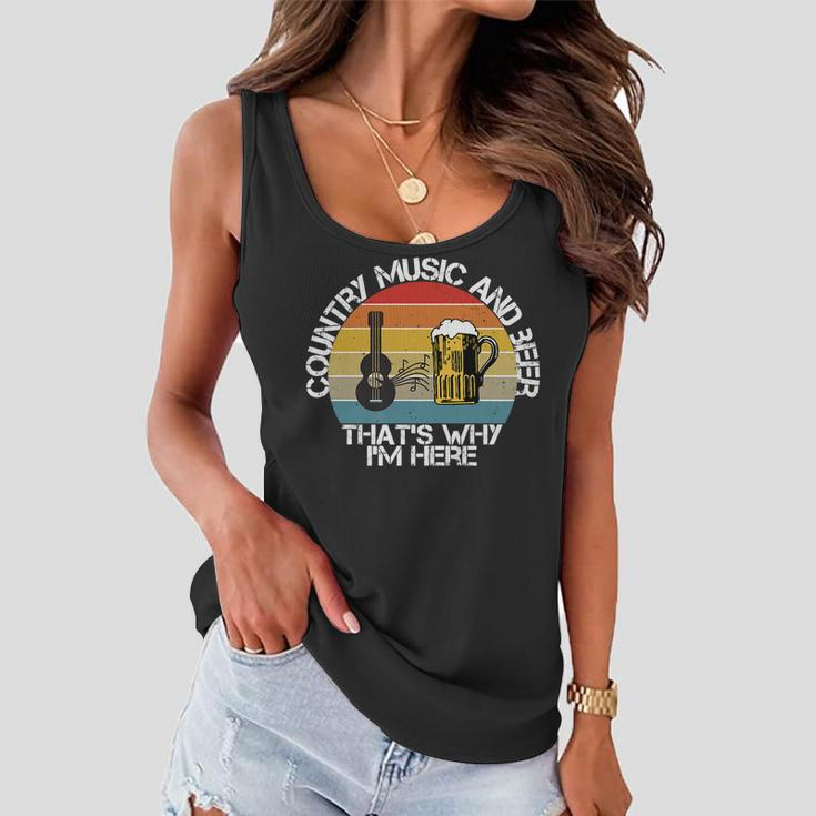 Vintage Country Music And Beer Thats Why Im Here Mens Women Flowy Tank