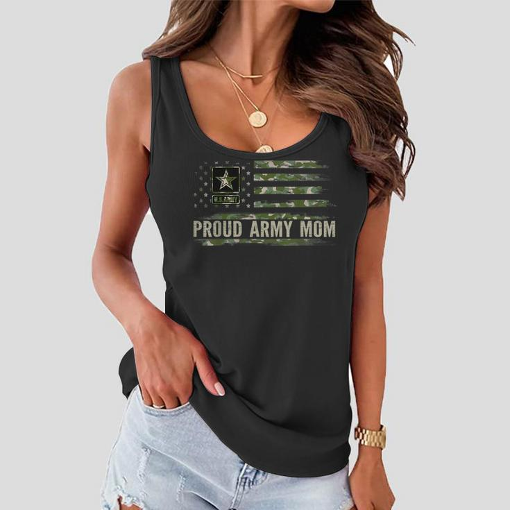 Vintage Proud Army Mom Camo American Flag Veteran Gift Women Flowy Tank