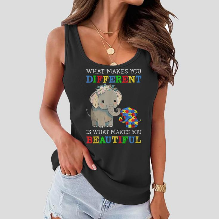 What Makes You Different Elephant Mom Autism Awareness Women Flowy Tank