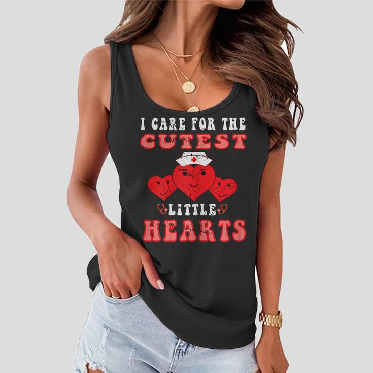 Womens I Care For The Cutest Little Hearts Groovy Nurse Valentines Women Flowy Tank