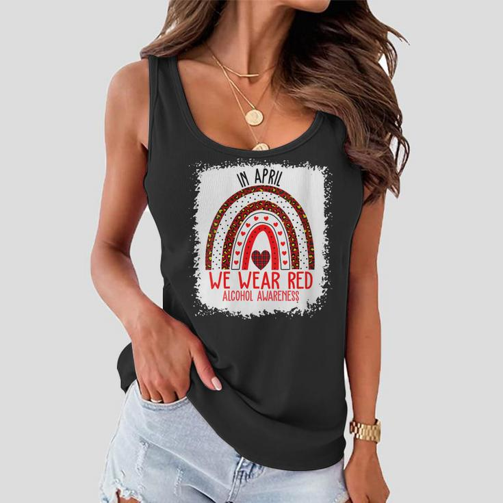 Womens In April We Wear Red Ribbon For Alcohol Awareness Month Women Flowy Tank