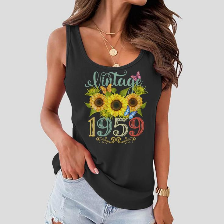 Womens Sunflower Floral Butterfly Vintage 1959 Funny 64Th Birthday Women Flowy Tank