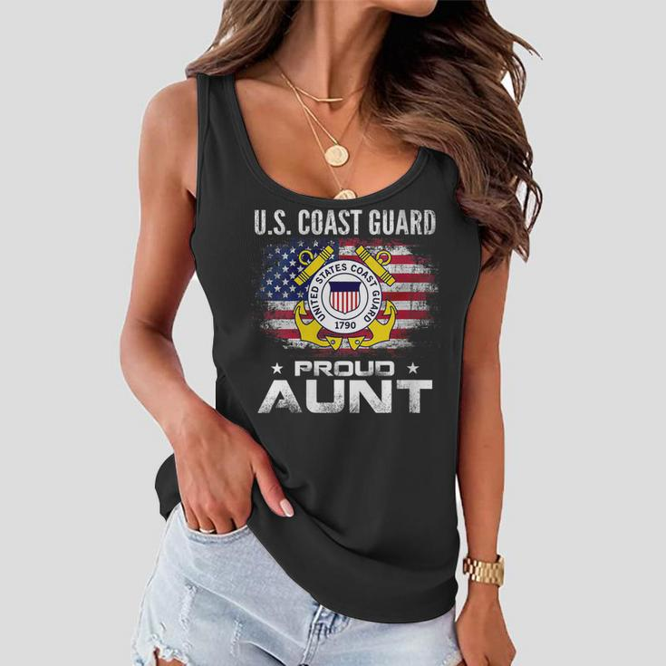 Womens US Coast Guard Proud Aunt With American Flag Gift Veteran Women Flowy Tank