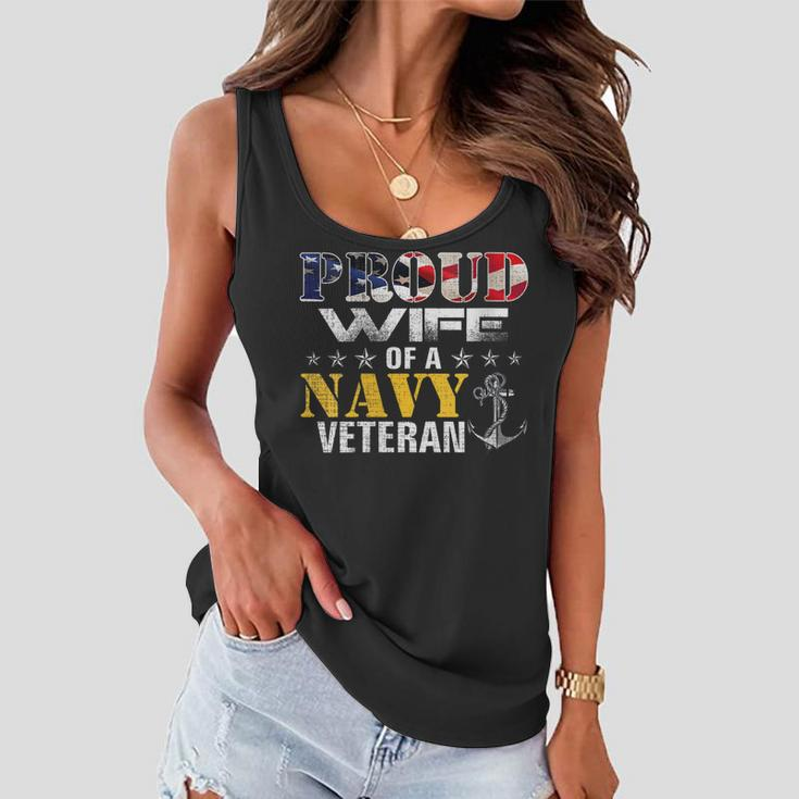 Womens Vintage Proud Wife Of A Navy For Veteran Gift Women Flowy Tank
