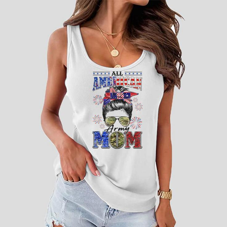 Camo All American Army Mom Messy Bun Happy 4Th Of July Women Flowy Tank