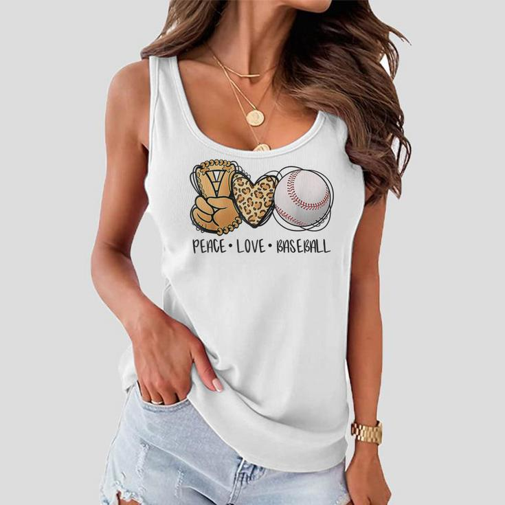 Funny Peace Love Baseball Mom Leopard Print Cheetah Pattern Gift For Womens Women Flowy Tank