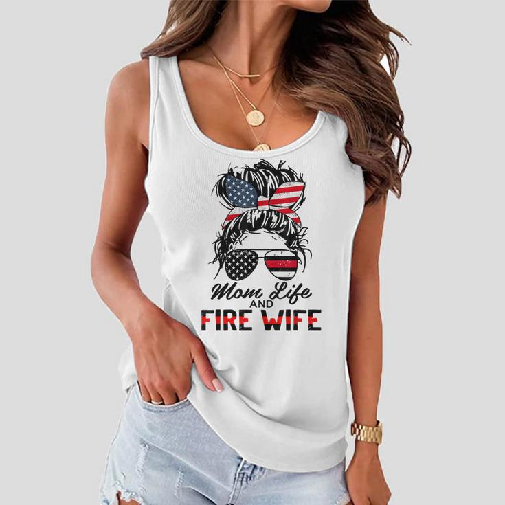 Mom Life And Fire Wife Firefighter American Flag 4Th Of July Women Flowy Tank