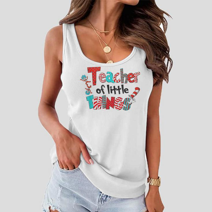 Teacher Of Little Things Gift For Teacher Cat In Hat Women Flowy Tank