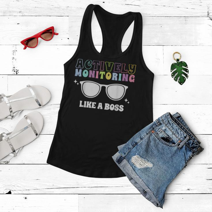 Actively Monitoring Like A Boss Testing Day Funny Teacher Women Flowy Tank