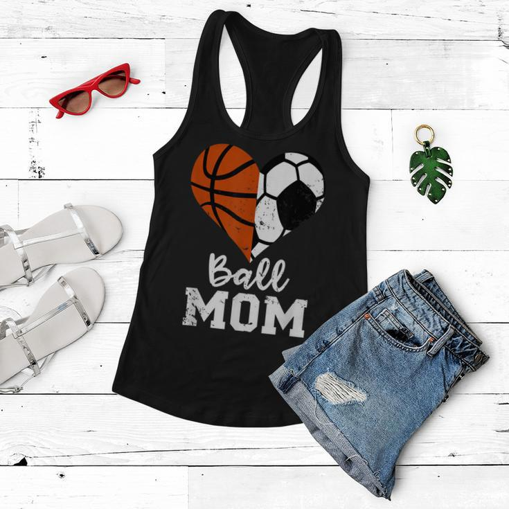 Ball Mom Heart Funny Soccer Basketball Mom Women Flowy Tank
