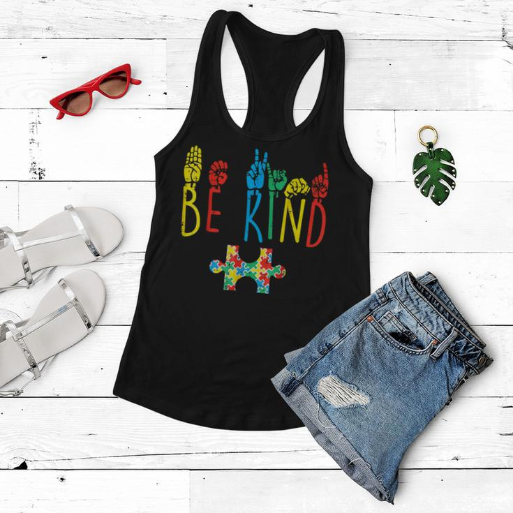 Be Kind Hand Sign Language Puzzle Autism Awareness Asl Mom Women Flowy Tank