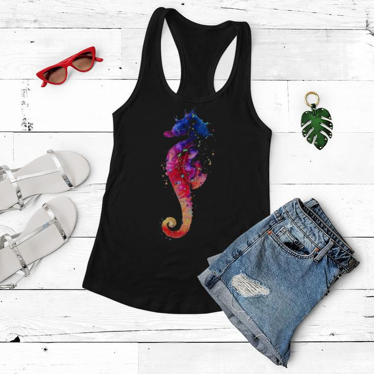 Colorful Sea Horse Lover Dad Mom Funny Kidding Women Flowy Tank