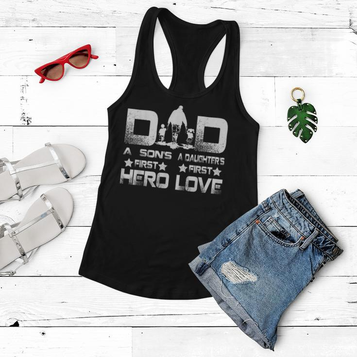 Dad A Sons First Hero A Daughters First Love Fathers Gift Gift For Mens Women Flowy Tank