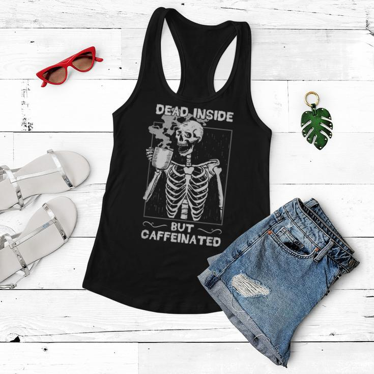 Dead Inside But Caffeinated Skeleton Drinking Coffee Funny Women Flowy Tank