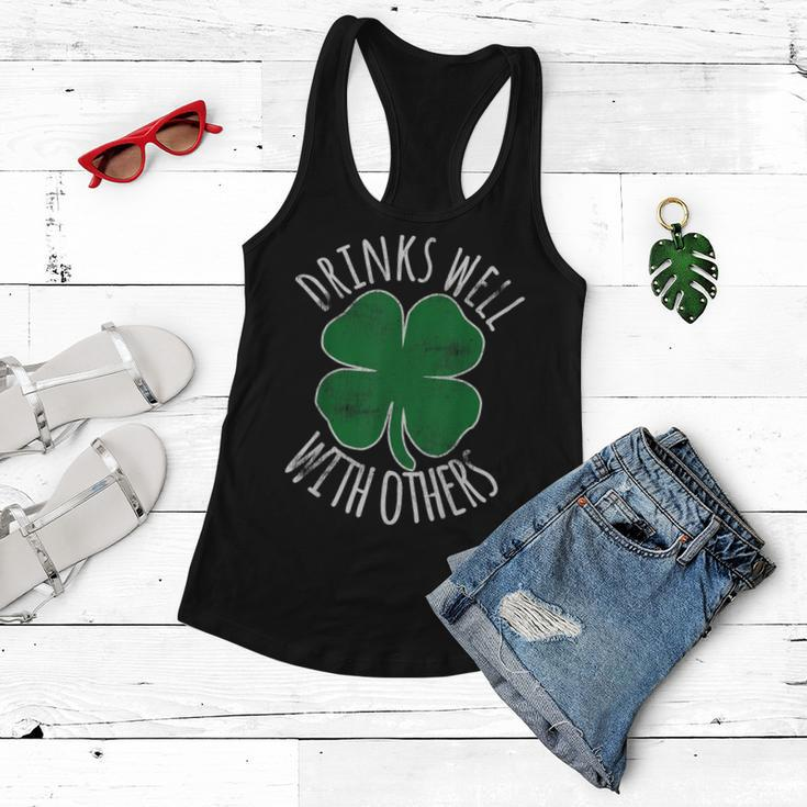 Drinks Well With Others St Patricks Day Drunk Beer Funny Women Flowy Tank