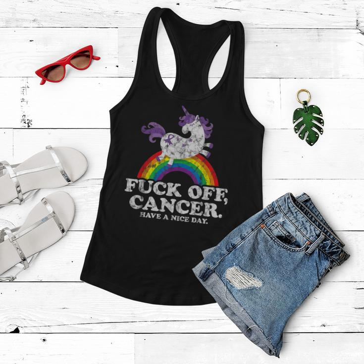 Fuck Off Cancer | Survivor Quote | Funny Unicorn Rainbow Women Flowy Tank