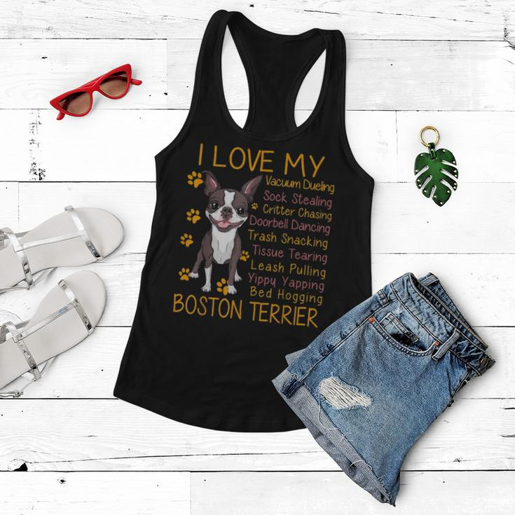 I Love My Brown Bostie Boston Terrier Mom Dad Kid Lover Gift Women Flowy Tank