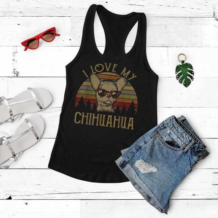 I Love My Chihuahua Vintage Funny Mom Dad Lover Themed Gifts Women Flowy Tank