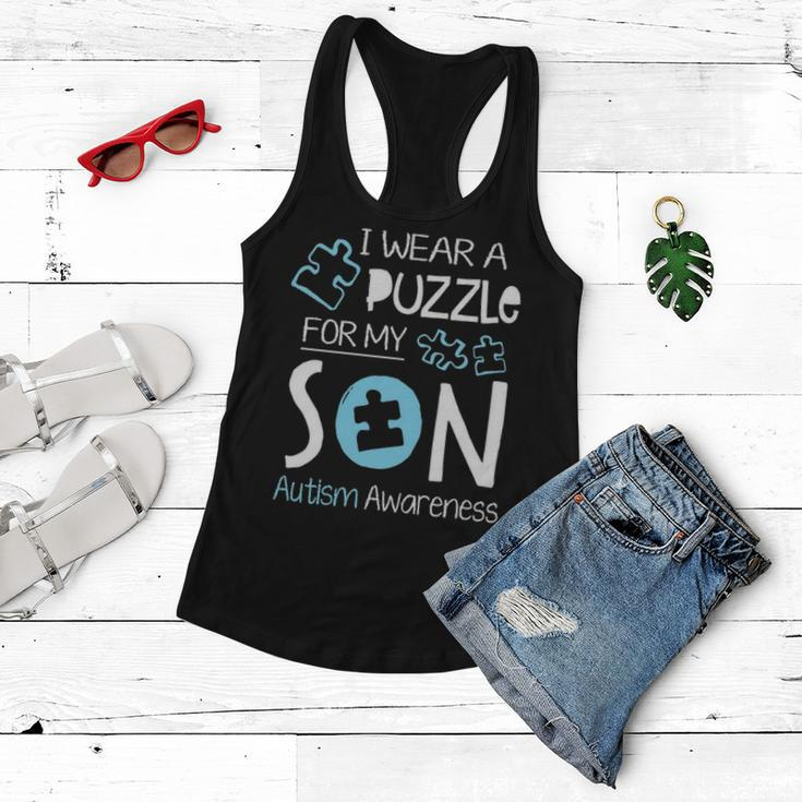 I Wear A Blue Puzzle For My Son Autism Aware Month Mom Dad Women Flowy Tank