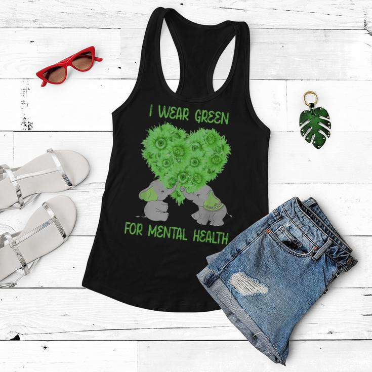 I Wear Green For Mental Health Awareness Elephant Sunflower Women Flowy Tank