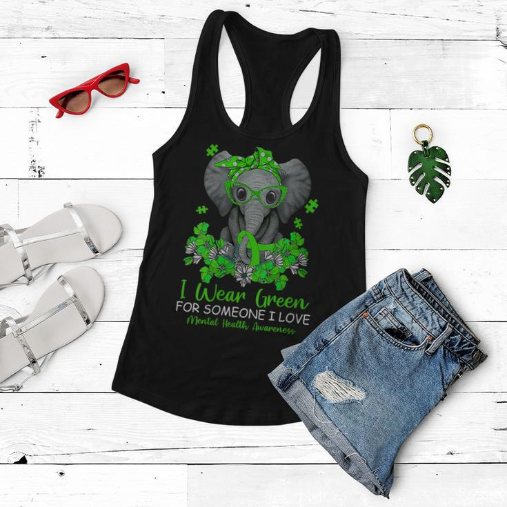 I Wear Green For Mental Health Awareness Ribbon Elephant Gift For Womens Women Flowy Tank