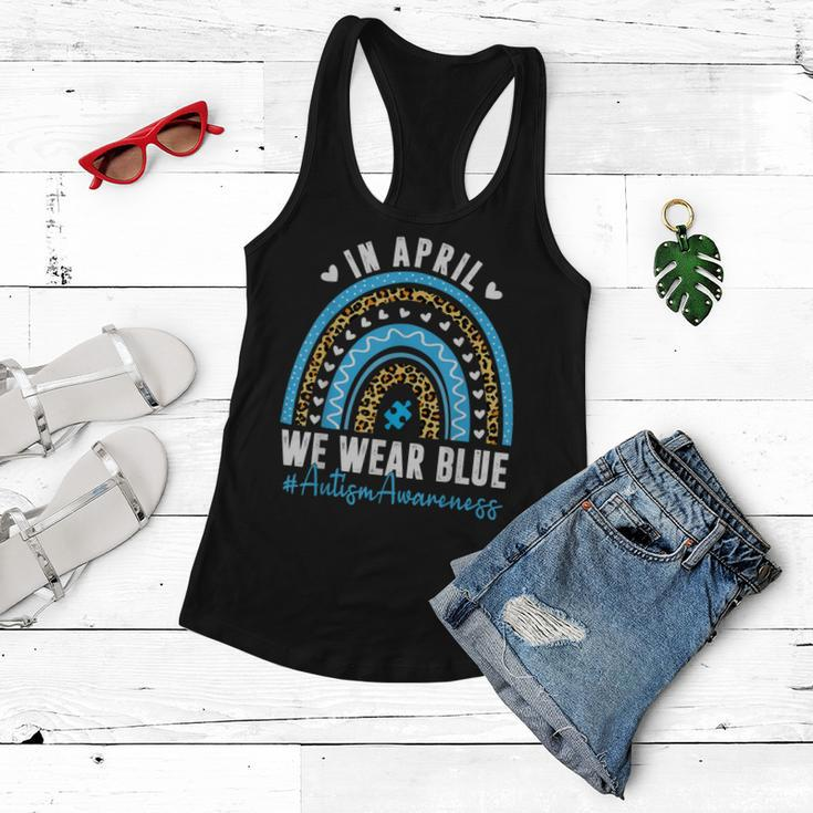 In April We Wear Blue Autism Awareness Month Puzzle Rainbow Women Flowy Tank