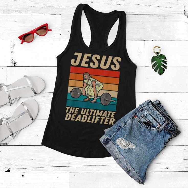 Jesus The Ultimate Deadlifter Funny Vintage Gym Christian Women Flowy Tank