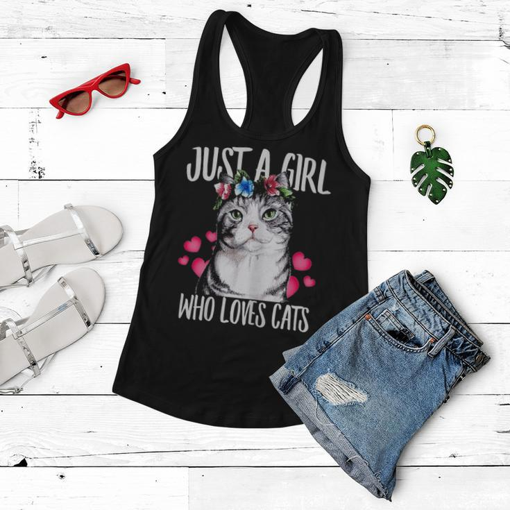 Just A Girl Who Loves Cats Lover Dad Mom Floral Crown Women Flowy Tank