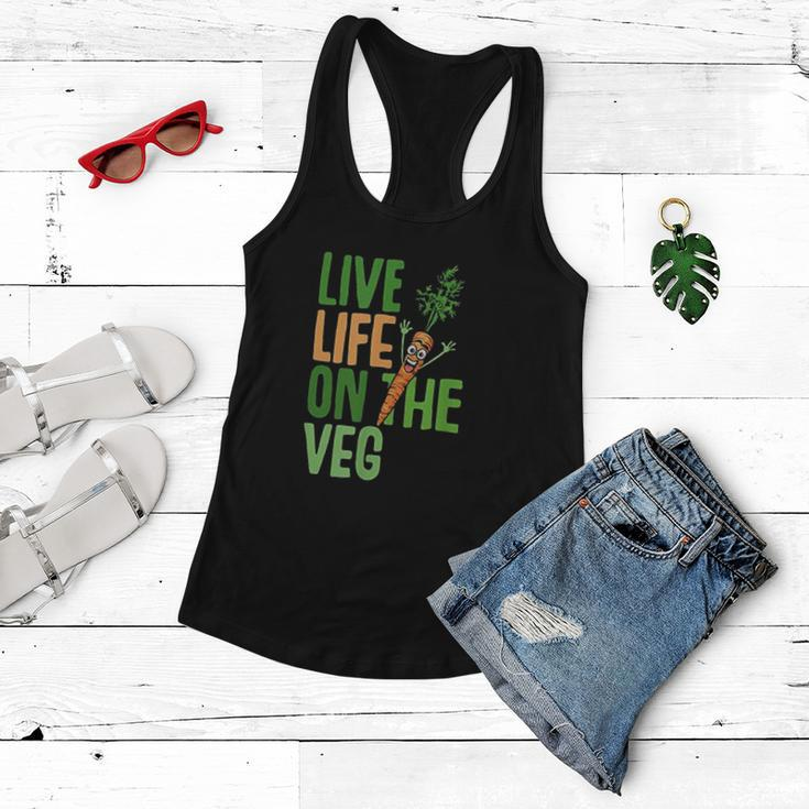 Life On The Veg Funny Vegan Slogan Plant Power Cute Graphic Women Flowy Tank