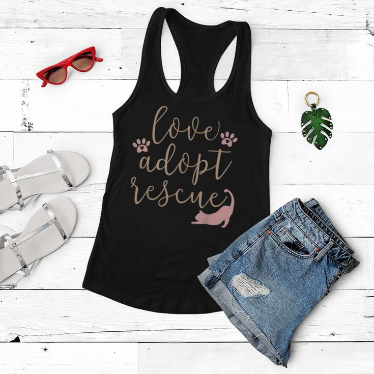 Love Adopt Rescue Cat Pet Owner Rescue Mom Or Dad Women Flowy Tank