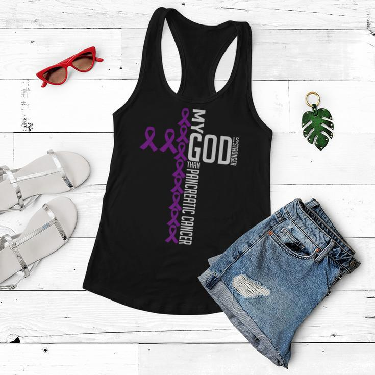 My God Is Stronger Than Pancreatic Cancer Awareness Warrior Women Flowy Tank