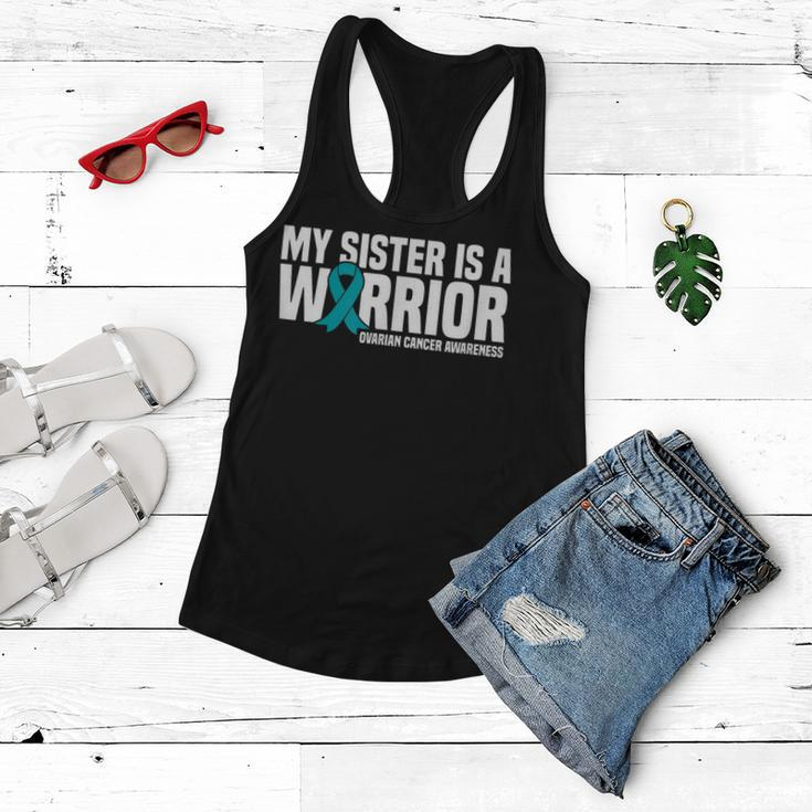 My Sister Is A Warrior Teal Ribbon Ovarian Cancer Awareness Women Flowy Tank