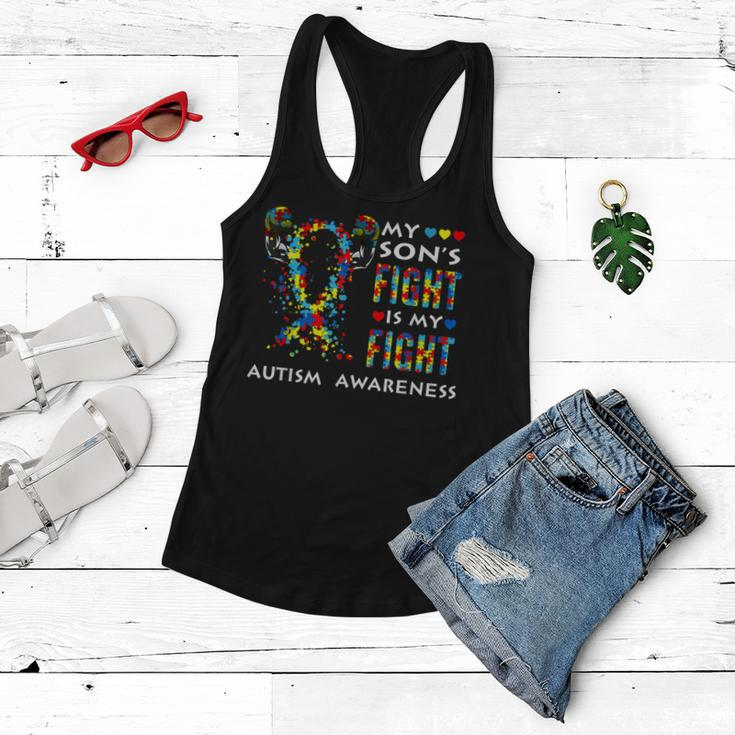 My Sons Fight Is My Fight Support Autism Awareness Mom Dad Women Flowy Tank