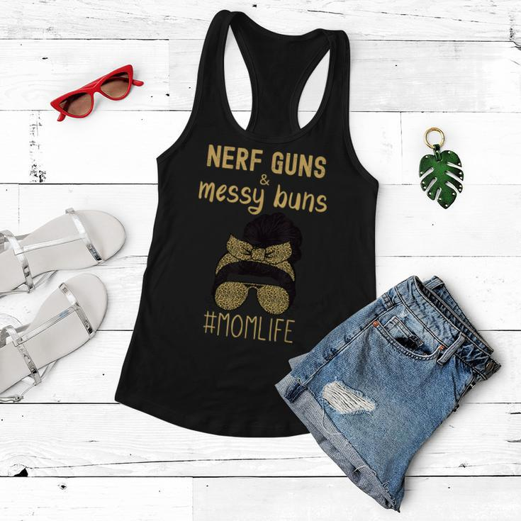 Nerf Guns And Messy Buns Funny Momlife Leopard Print Women Flowy Tank