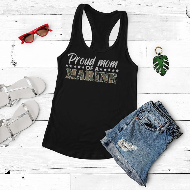 Proud Mom Of A Marine Army Funny Retro Patriot Gift For Womens Women Flowy Tank