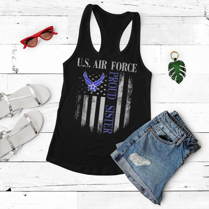 Vintage US Air Force Proud Sister With American Flag Women Flowy Tank