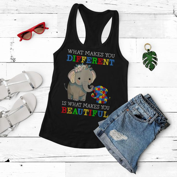What Makes You Different Elephant Mom Autism Awareness Women Flowy Tank