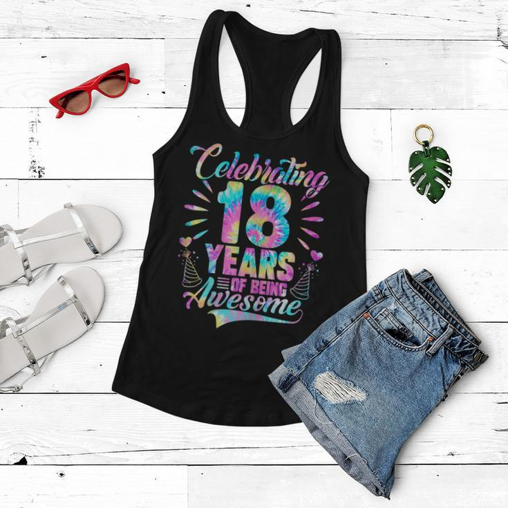 Womens Celebrating 18 Year Of Being Awesome With Tie-Dye Graphic Women Flowy Tank