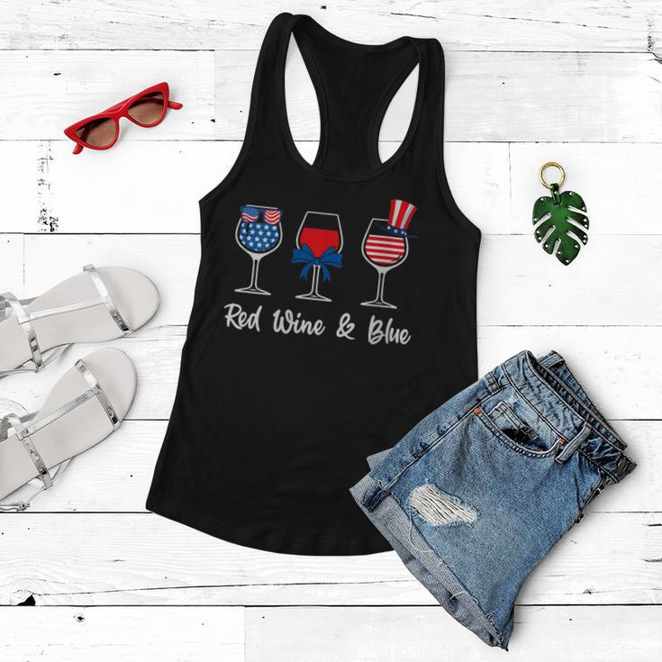 Womens Red White Blue Glasses Of Wine 4Th Of July Usa Flag Womens Women Flowy Tank