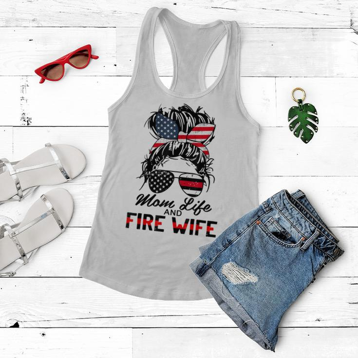 Mom Life And Fire Wife Firefighter American Flag 4Th Of July Women Flowy Tank