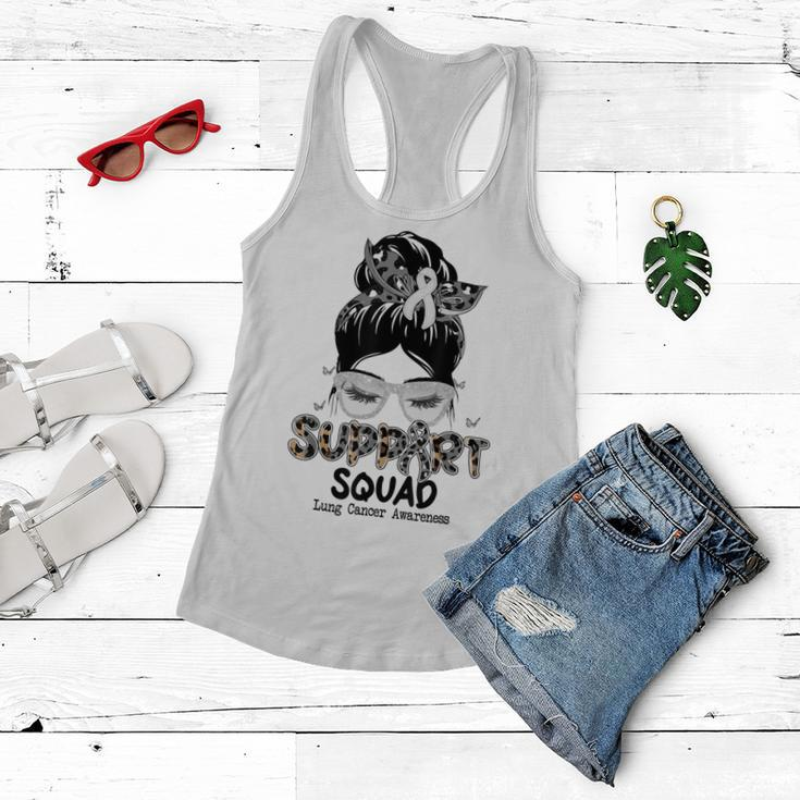 Support Squad Messy Bun Butterfly White Ribbon Lung Cancer Women Flowy Tank