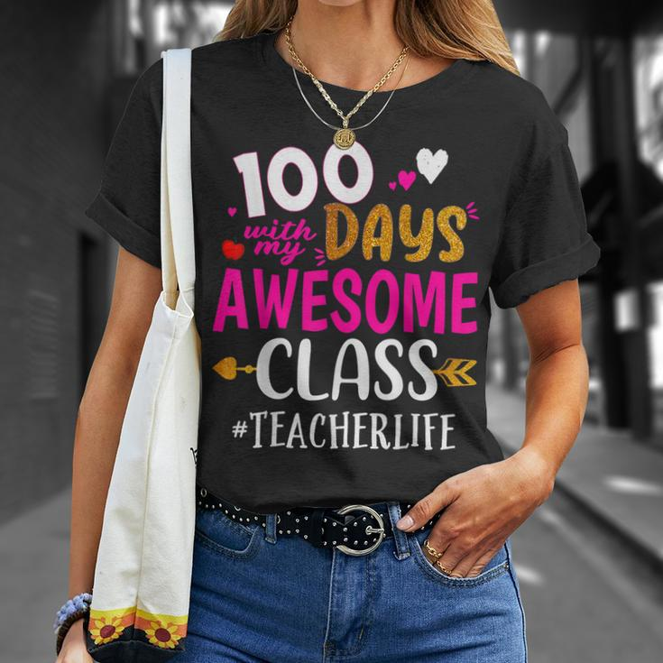 100 Days With My Awesome Class Teacher School T-shirt Gifts for Her