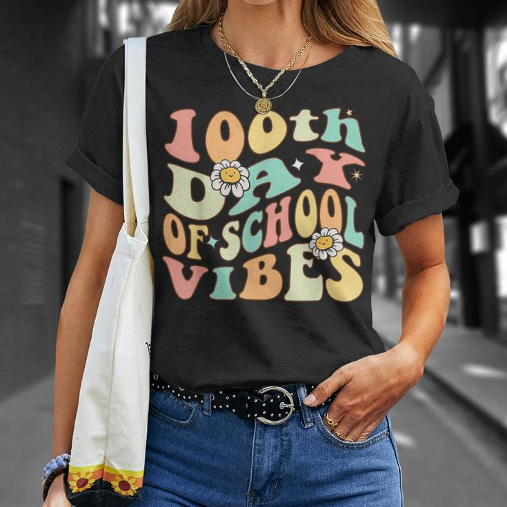 100 Days Of School Vibes 100Th Day Of School Retro Groovy V7 T-Shirt Gifts for Her
