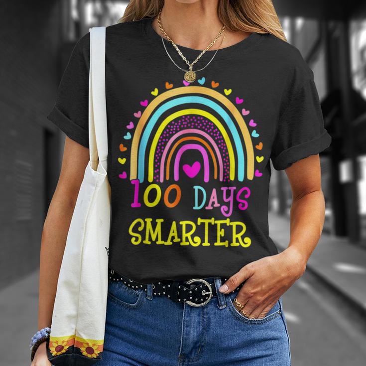 100Th Day Of School Teacher 100 Days Smarter Rainbow V5T-shirt - Seseable